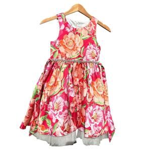 Couture Princess Girl’s A Line Tulle Trim Floral Dress Size 10 Pink